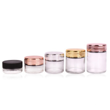 Wholesale round 1oz 3oz 4oz child safe glass food spice jar with electroplating gold childproof lid